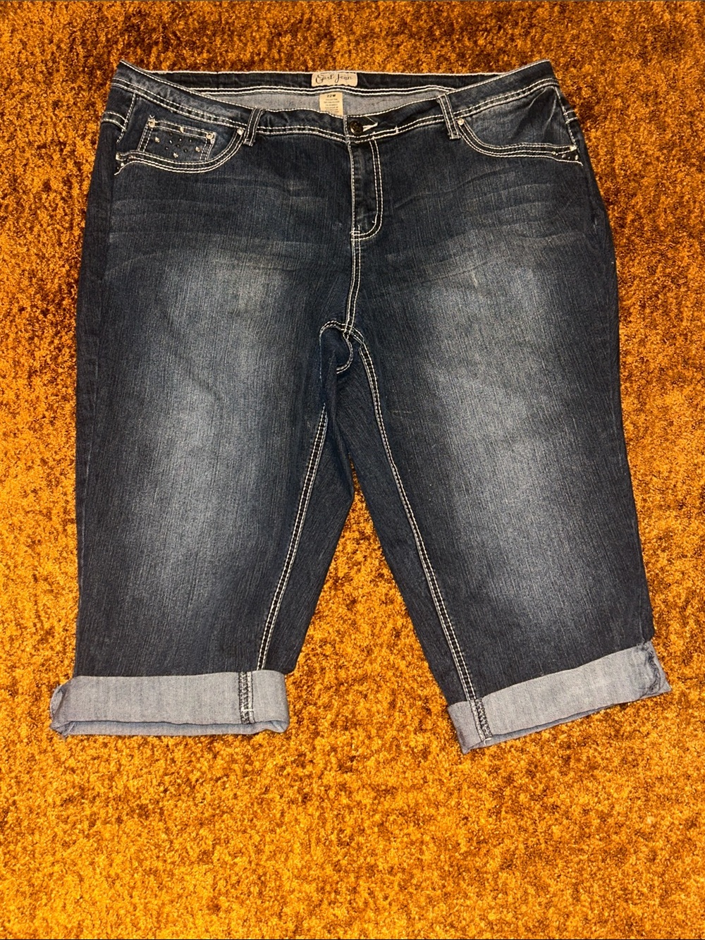 Earl Jeans Dark Blue Cropped Denim Shorts with Rolled Hems